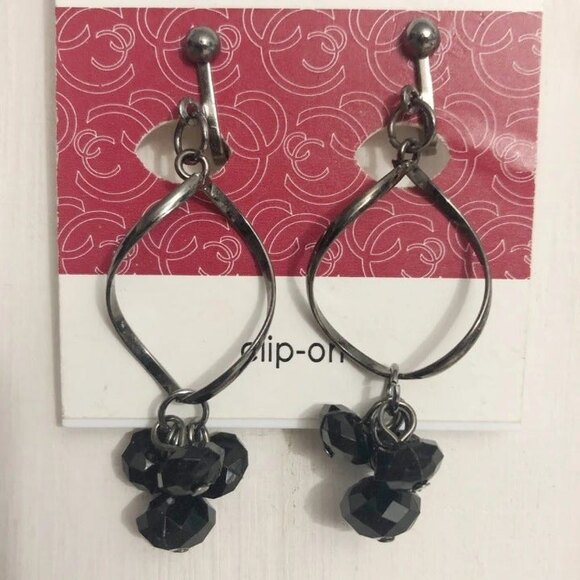 Charming Charlie Gunmetal Beaded Clip On Earrings - Picture 1 of 5